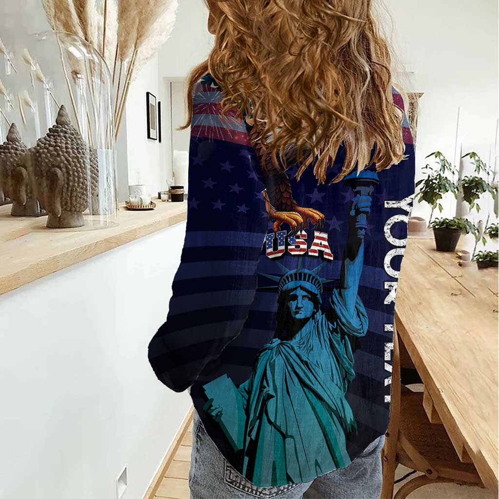 Personalized Fourth Of July USA Women Casual Shirt Eagle - Statue Of Liberty