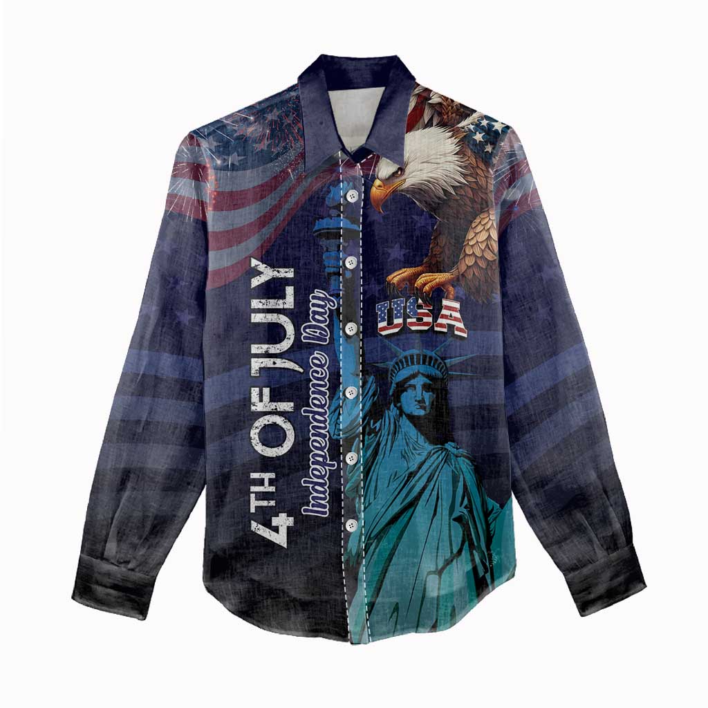 Personalized Fourth Of July USA Women Casual Shirt Eagle - Statue Of Liberty