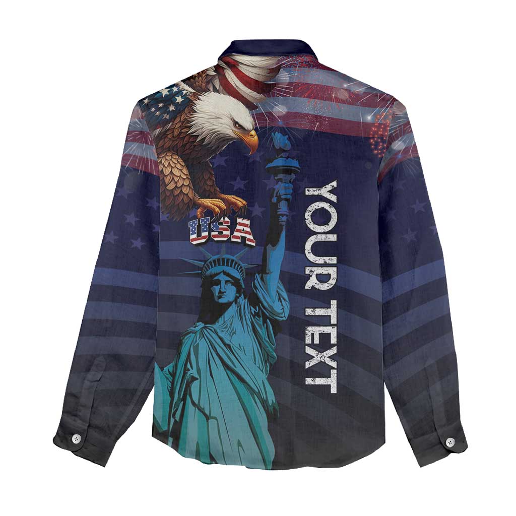 Personalized Fourth Of July USA Women Casual Shirt Eagle - Statue Of Liberty