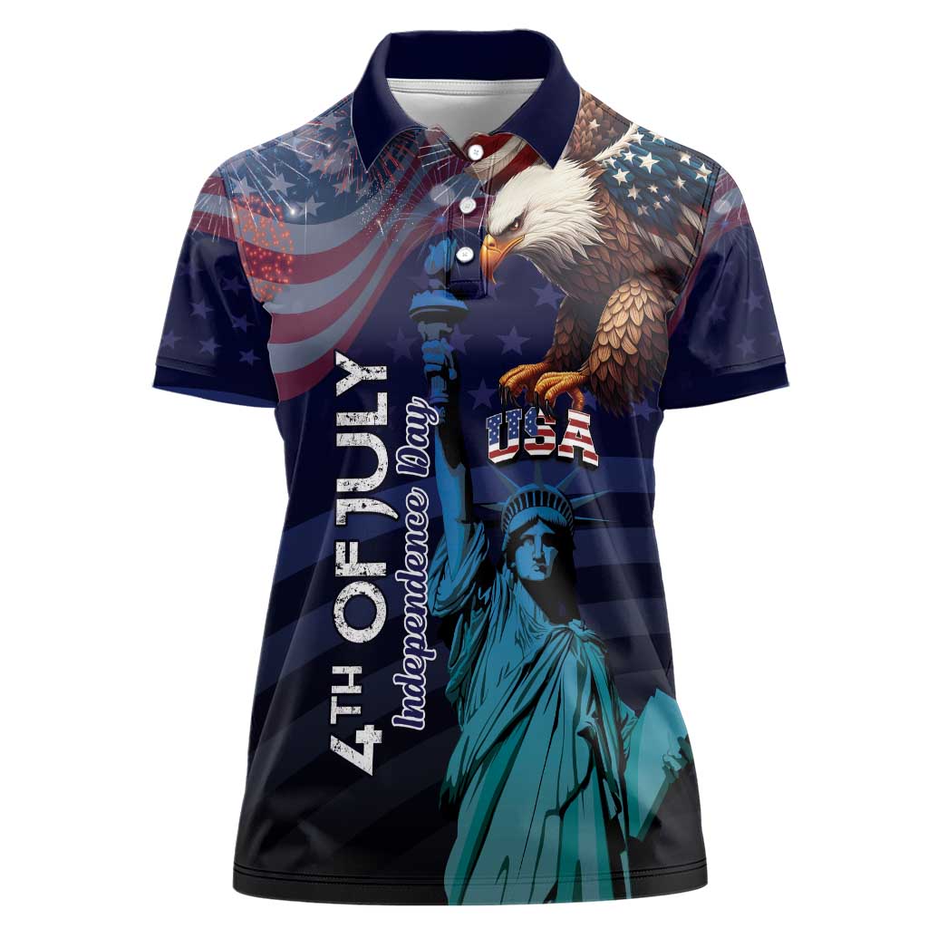 Personalized Fourth Of July USA Women Polo Shirt Eagle - Statue Of Liberty