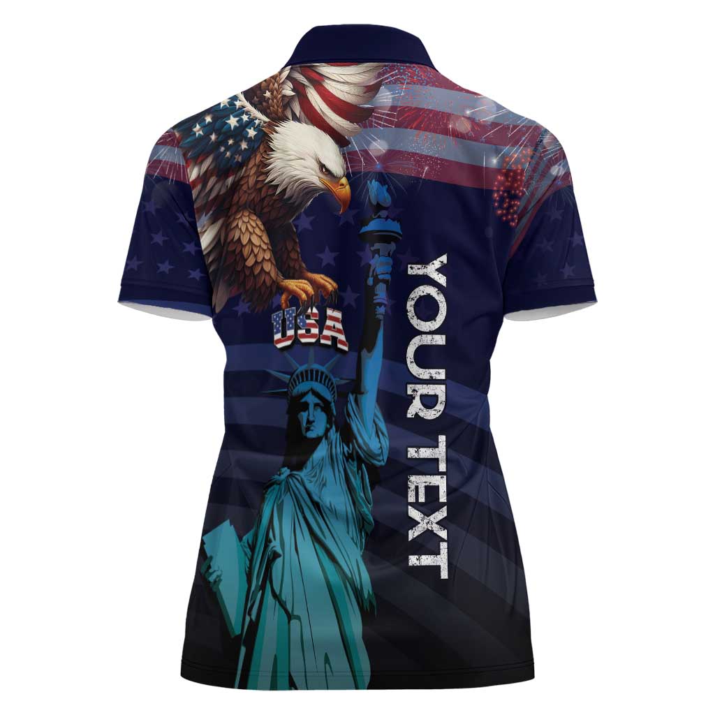 Personalized Fourth Of July USA Women Polo Shirt Eagle - Statue Of Liberty