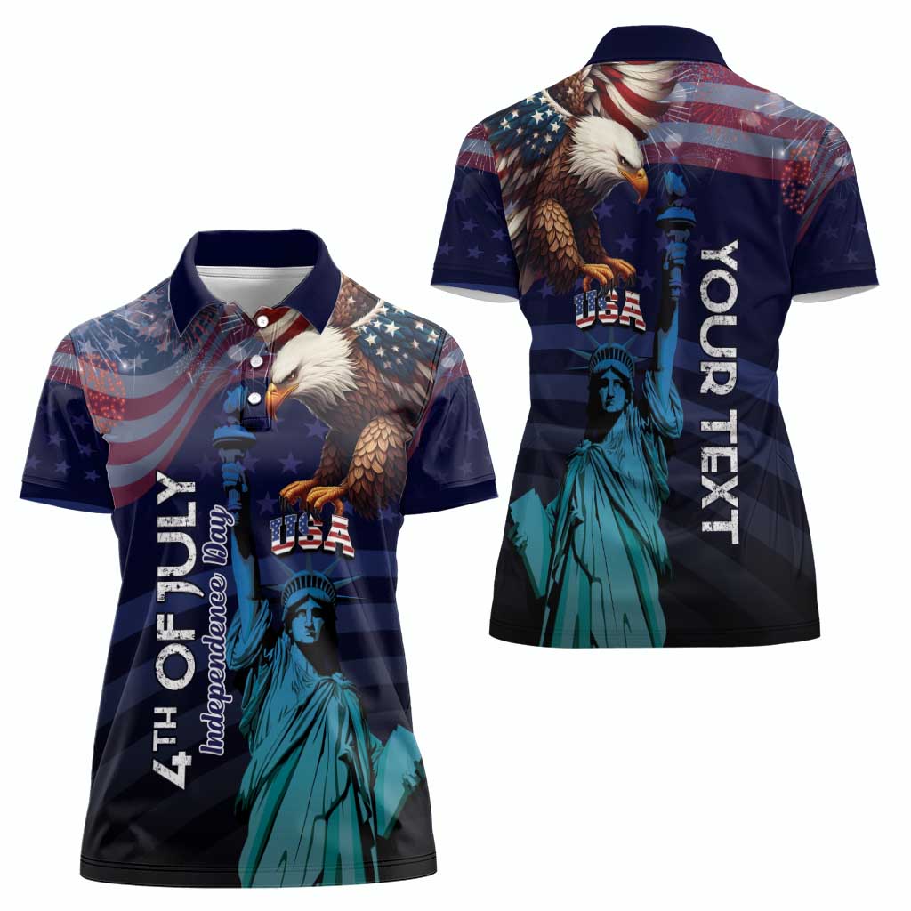 Personalized Fourth Of July USA Women Polo Shirt Eagle - Statue Of Liberty