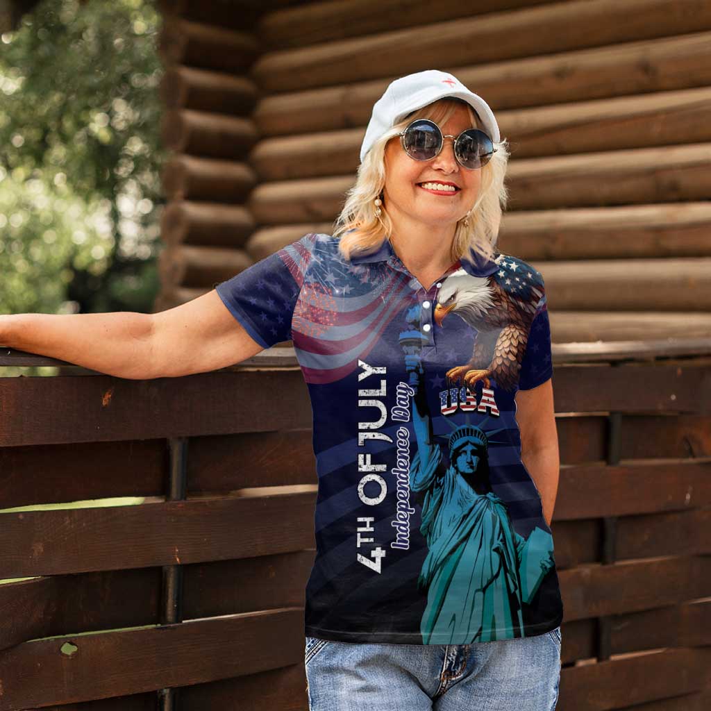 Personalized Fourth Of July USA Women Polo Shirt Eagle - Statue Of Liberty