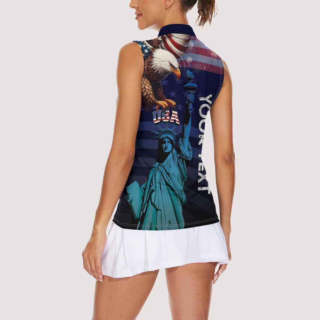 Personalized Fourth Of July USA Women Sleeveless Polo Shirt Eagle - Statue Of Liberty