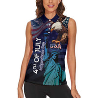 Personalized Fourth Of July USA Women Sleeveless Polo Shirt Eagle - Statue Of Liberty