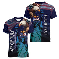 Personalized Fourth Of July USA Women V-Neck T-Shirt Eagle - Statue Of Liberty
