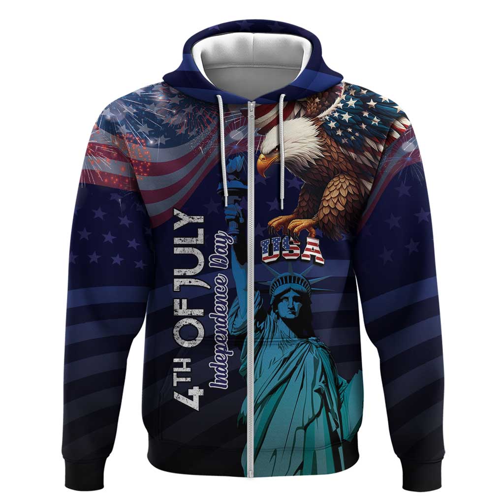 Personalized Fourth Of July USA Zip Hoodie Eagle - Statue Of Liberty