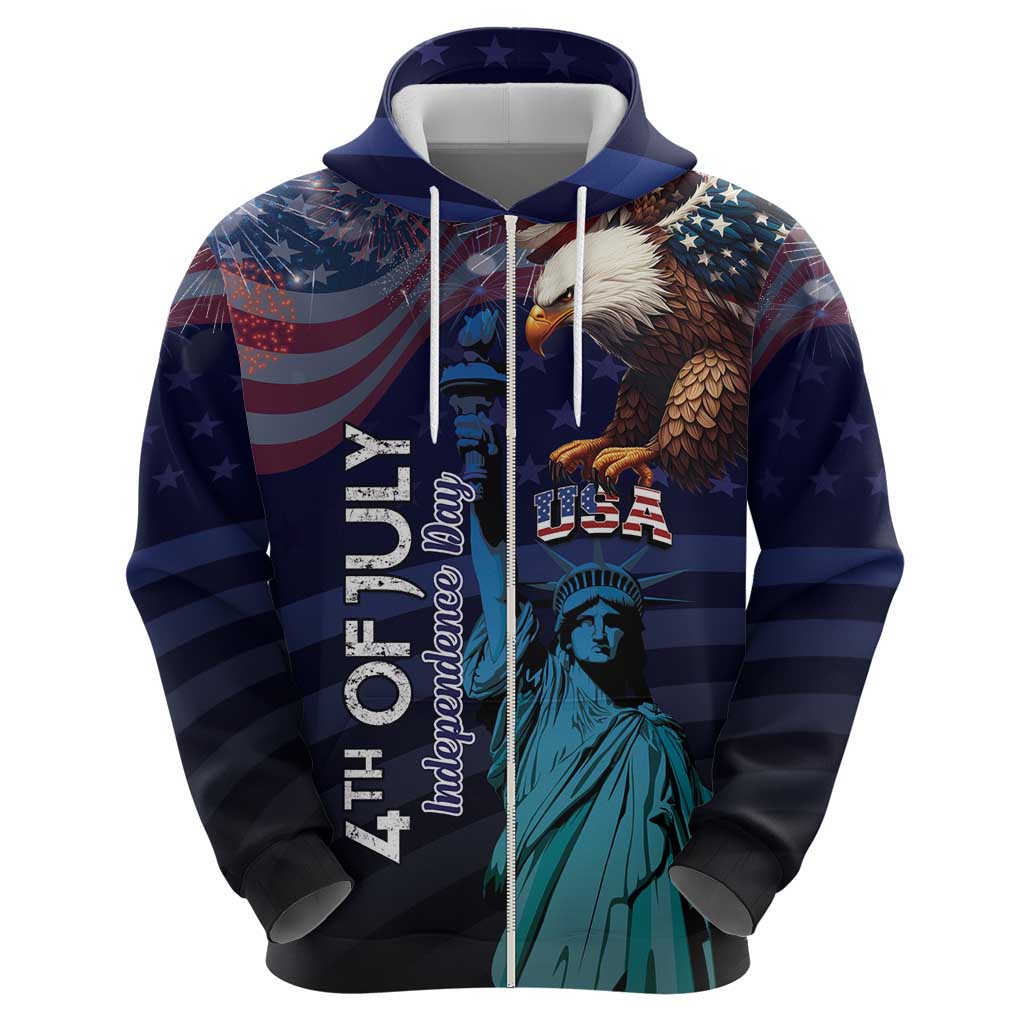 Personalized Fourth Of July USA Zip Hoodie Eagle - Statue Of Liberty