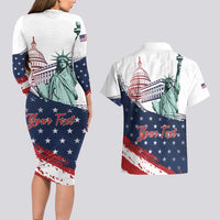 Personalized Fourth Of July Couples Matching Long Sleeve Bodycon Dress and Hawaiian Shirt Happy USA Independence Day