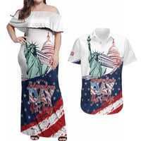 Personalized Fourth Of July Couples Matching Off Shoulder Maxi Dress and Hawaiian Shirt Happy USA Independence Day
