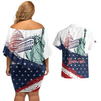 Personalized Fourth Of July Couples Matching Off Shoulder Short Dress and Hawaiian Shirt Happy USA Independence Day