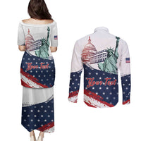 Personalized Fourth Of July Couples Matching Puletasi and Long Sleeve Button Shirt Happy USA Independence Day