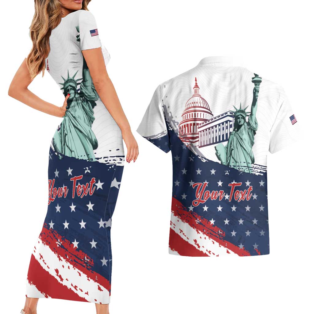 Personalized Fourth Of July Couples Matching Short Sleeve Bodycon Dress and Hawaiian Shirt Happy USA Independence Day