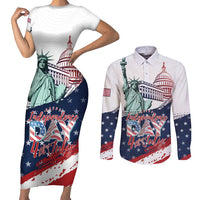Personalized Fourth Of July Couples Matching Short Sleeve Bodycon Dress and Long Sleeve Button Shirt Happy USA Independence Day