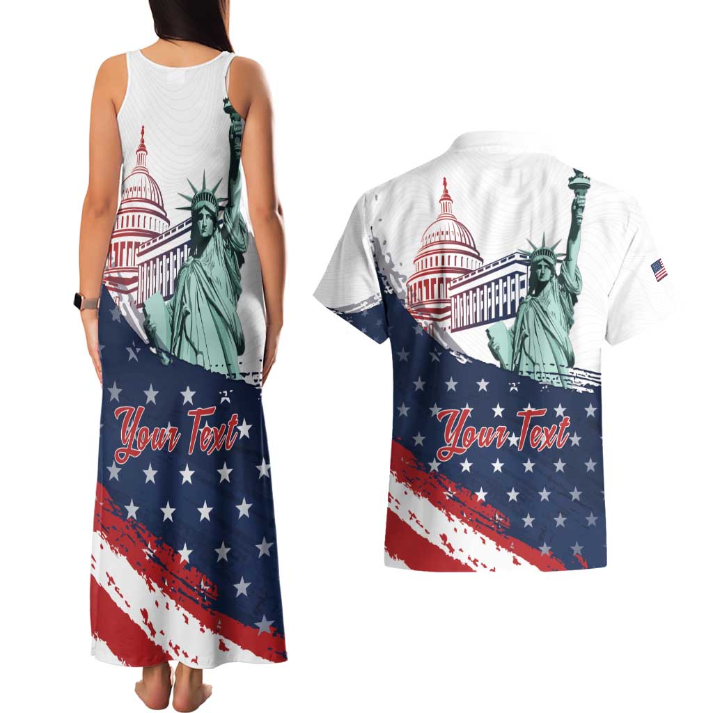 Personalized Fourth Of July Couples Matching Tank Maxi Dress and Hawaiian Shirt Happy USA Independence Day
