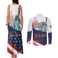 Personalized Fourth Of July Couples Matching Tank Maxi Dress and Long Sleeve Button Shirt Happy USA Independence Day
