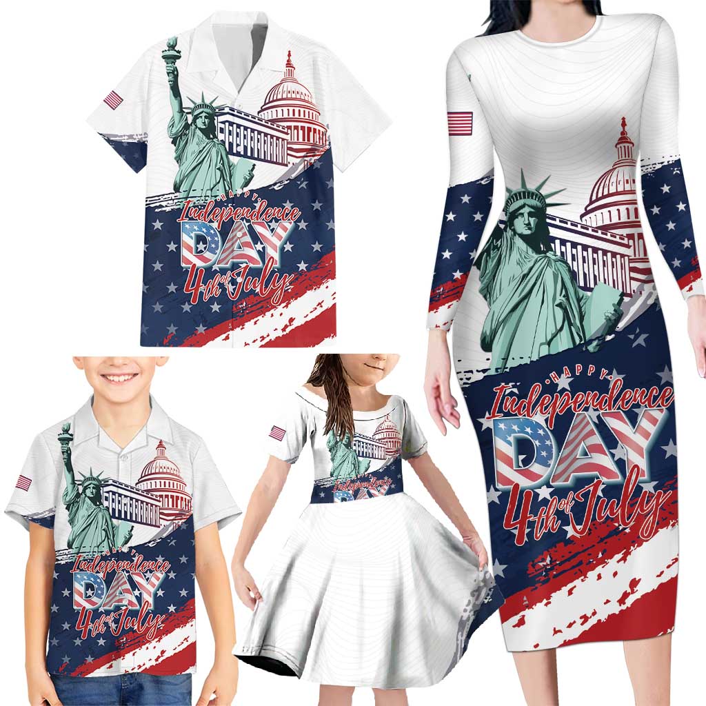 Personalized Fourth Of July Family Matching Long Sleeve Bodycon Dress and Hawaiian Shirt Happy USA Independence Day