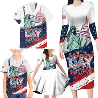 Personalized Fourth Of July Family Matching Long Sleeve Bodycon Dress and Hawaiian Shirt Happy USA Independence Day