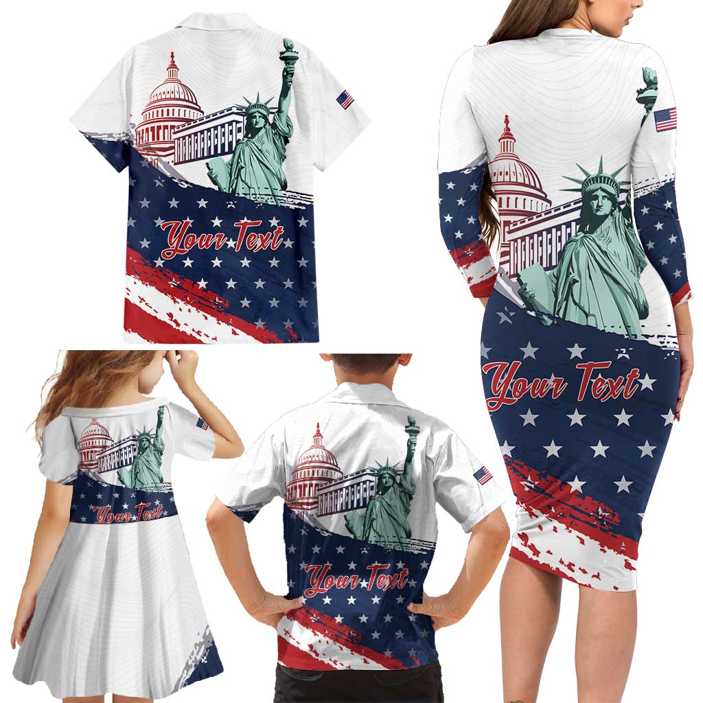 Personalized Fourth Of July Family Matching Long Sleeve Bodycon Dress and Hawaiian Shirt Happy USA Independence Day