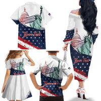 Personalized Fourth Of July Family Matching Off The Shoulder Long Sleeve Dress and Hawaiian Shirt Happy USA Independence Day