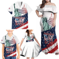 Personalized Fourth Of July Family Matching Off Shoulder Maxi Dress and Hawaiian Shirt Happy USA Independence Day