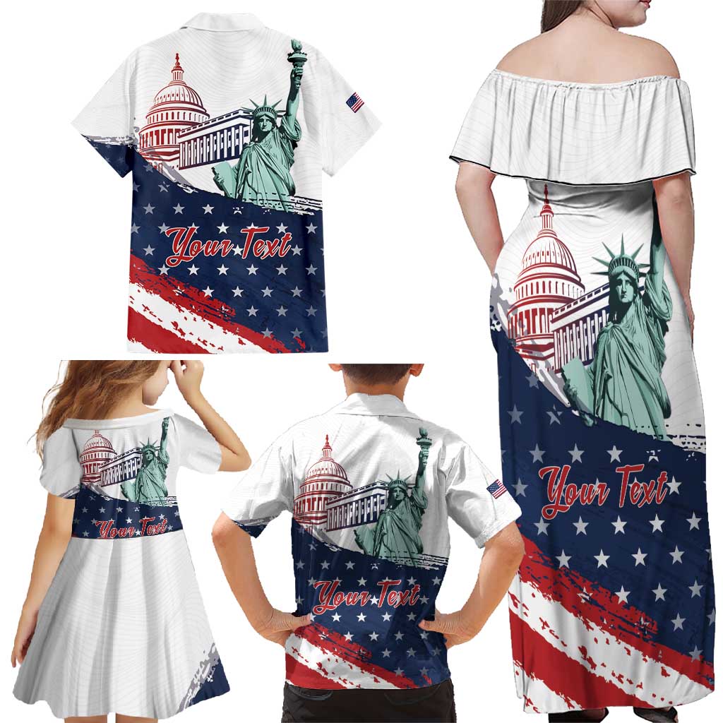 Personalized Fourth Of July Family Matching Off Shoulder Maxi Dress and Hawaiian Shirt Happy USA Independence Day