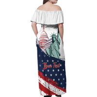 Personalized Fourth Of July Family Matching Off Shoulder Maxi Dress and Hawaiian Shirt Happy USA Independence Day
