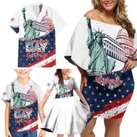 Personalized Fourth Of July Family Matching Off Shoulder Short Dress and Hawaiian Shirt Happy USA Independence Day