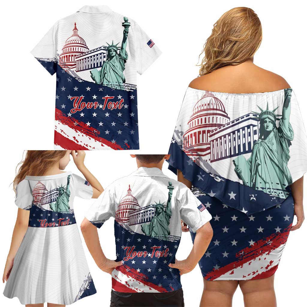 Personalized Fourth Of July Family Matching Off Shoulder Short Dress and Hawaiian Shirt Happy USA Independence Day