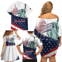 Personalized Fourth Of July Family Matching Off Shoulder Short Dress and Hawaiian Shirt Happy USA Independence Day