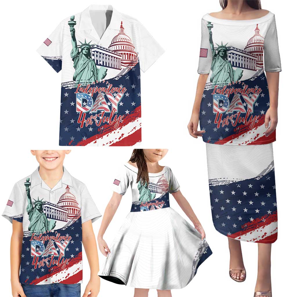 Personalized Fourth Of July Family Matching Puletasi and Hawaiian Shirt Happy USA Independence Day