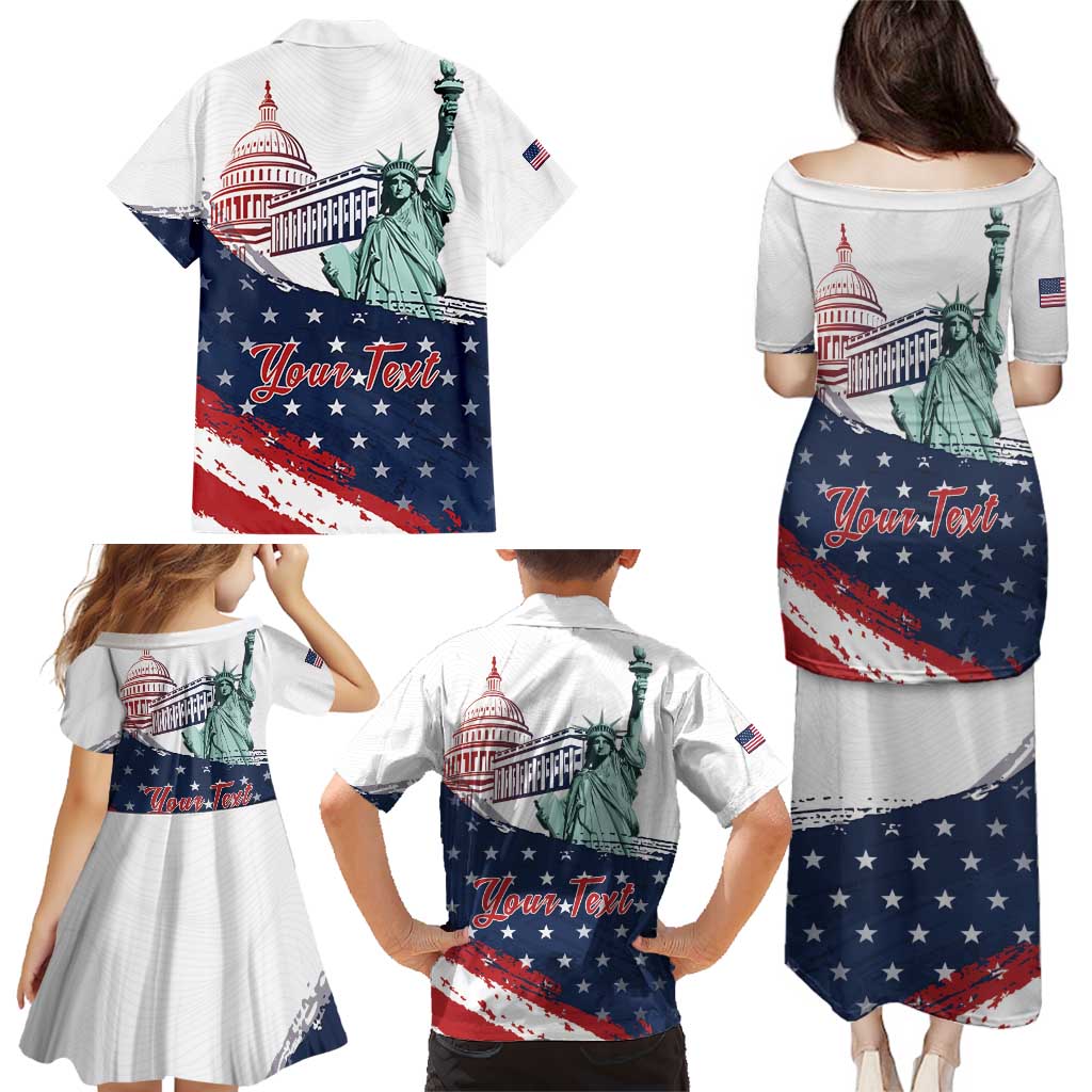 Personalized Fourth Of July Family Matching Puletasi and Hawaiian Shirt Happy USA Independence Day