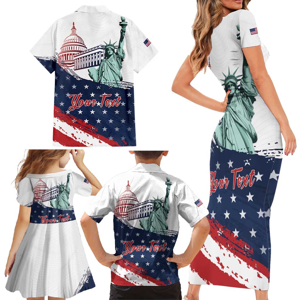 Personalized Fourth Of July Family Matching Short Sleeve Bodycon Dress and Hawaiian Shirt Happy USA Independence Day