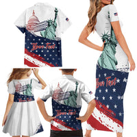 Personalized Fourth Of July Family Matching Short Sleeve Bodycon Dress and Hawaiian Shirt Happy USA Independence Day