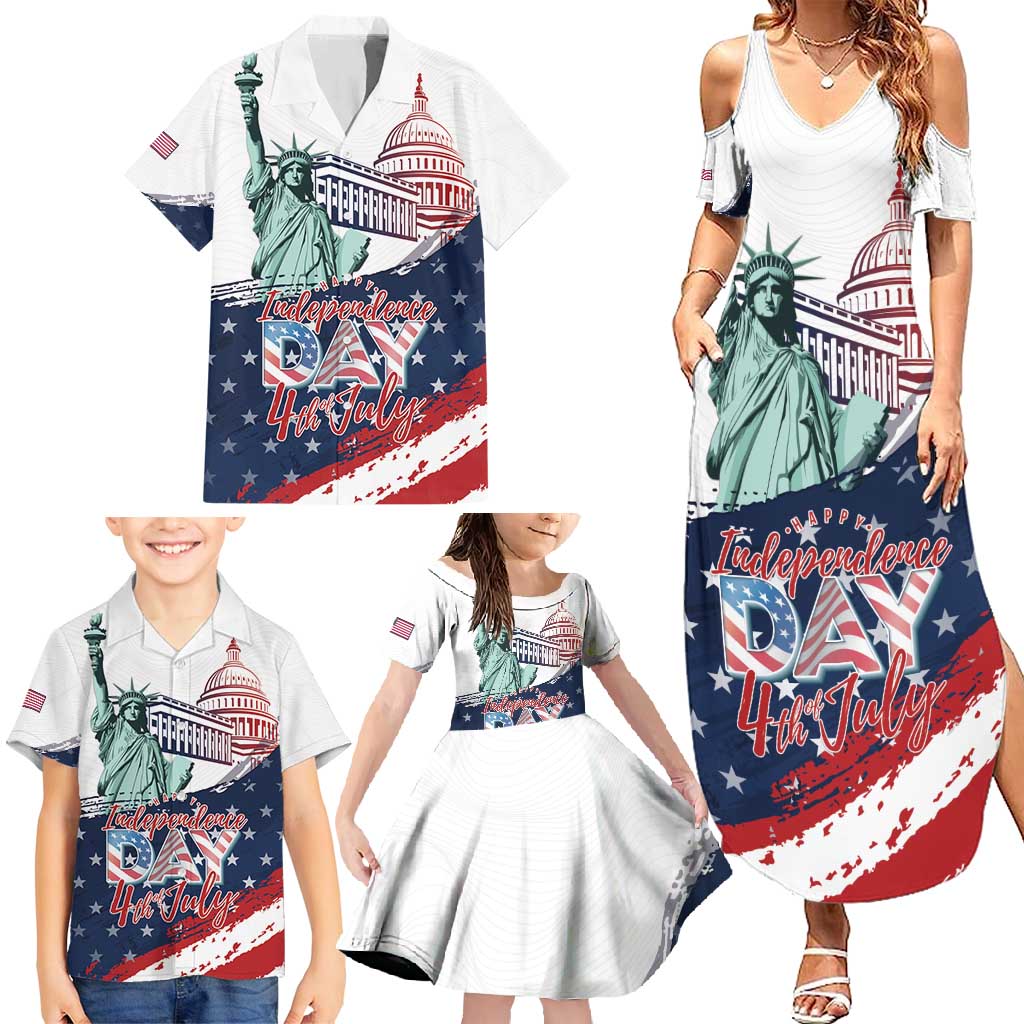 Personalized Fourth Of July Family Matching Summer Maxi Dress and Hawaiian Shirt Happy USA Independence Day