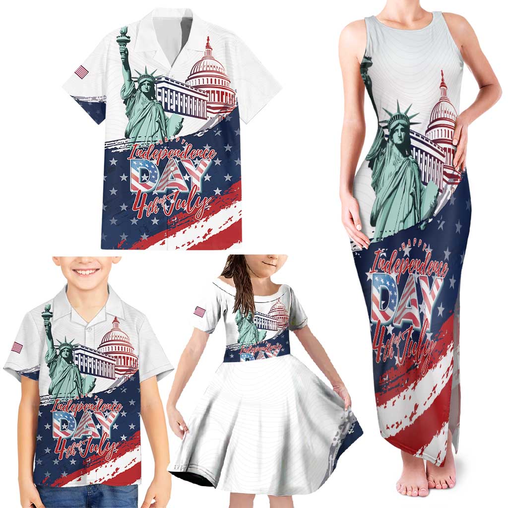 Personalized Fourth Of July Family Matching Tank Maxi Dress and Hawaiian Shirt Happy USA Independence Day