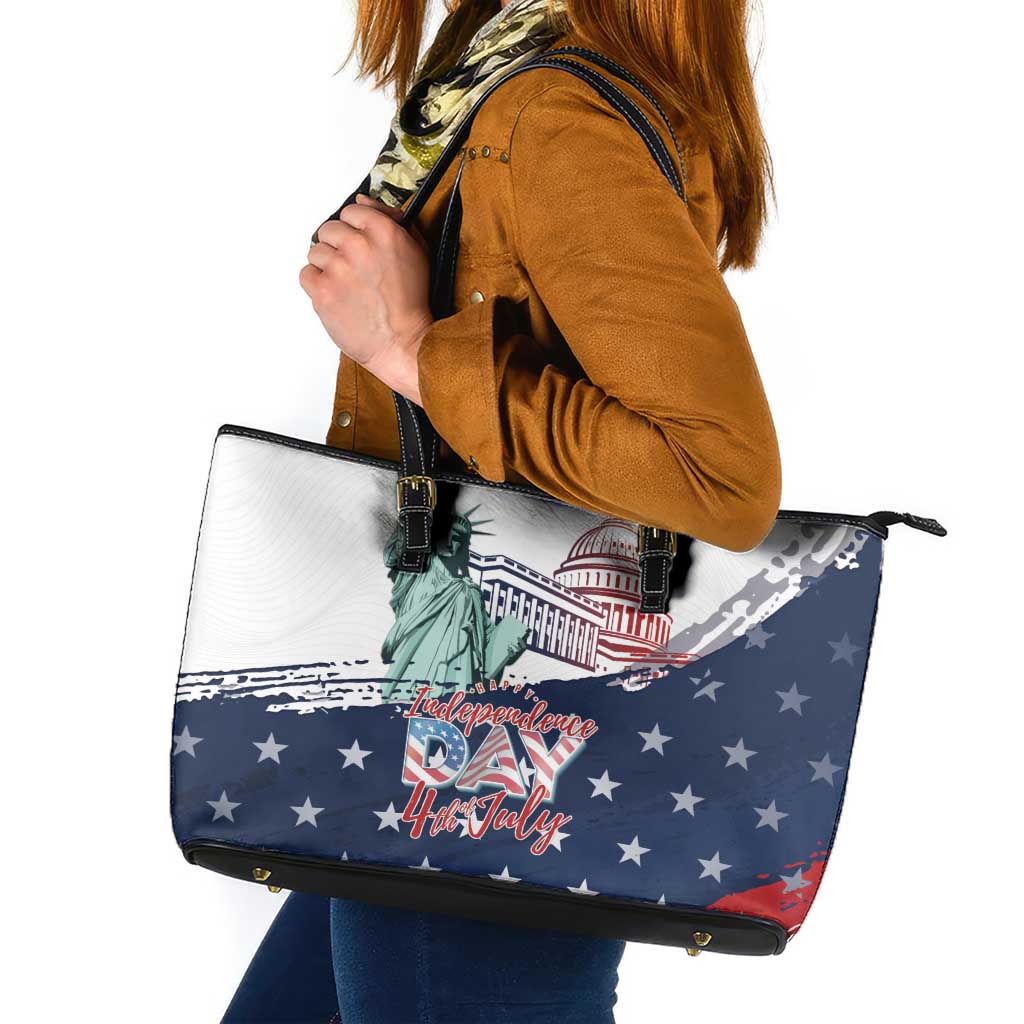 Fourth Of July Leather Tote Bag Happy USA Independence Day
