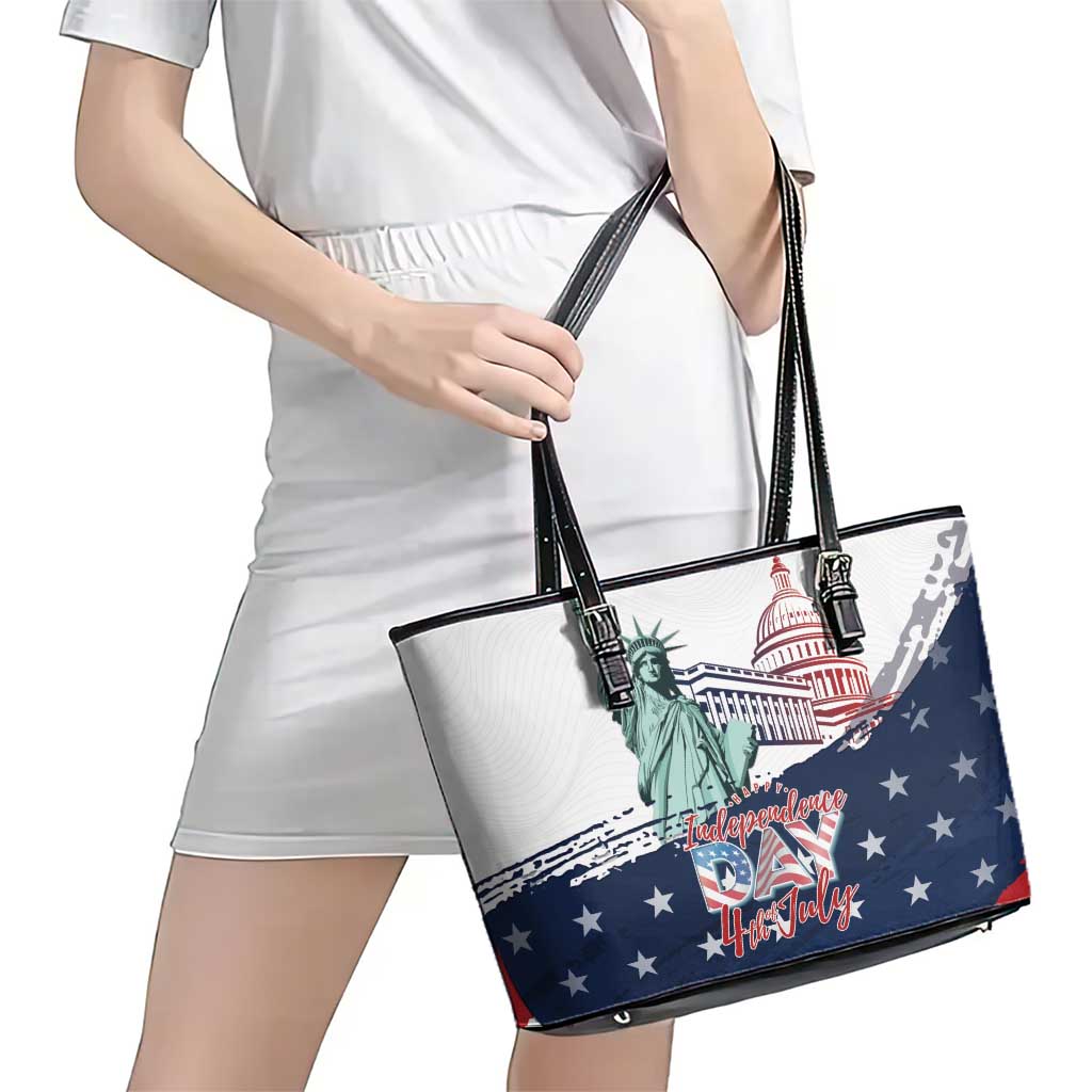 Fourth Of July Leather Tote Bag Happy USA Independence Day