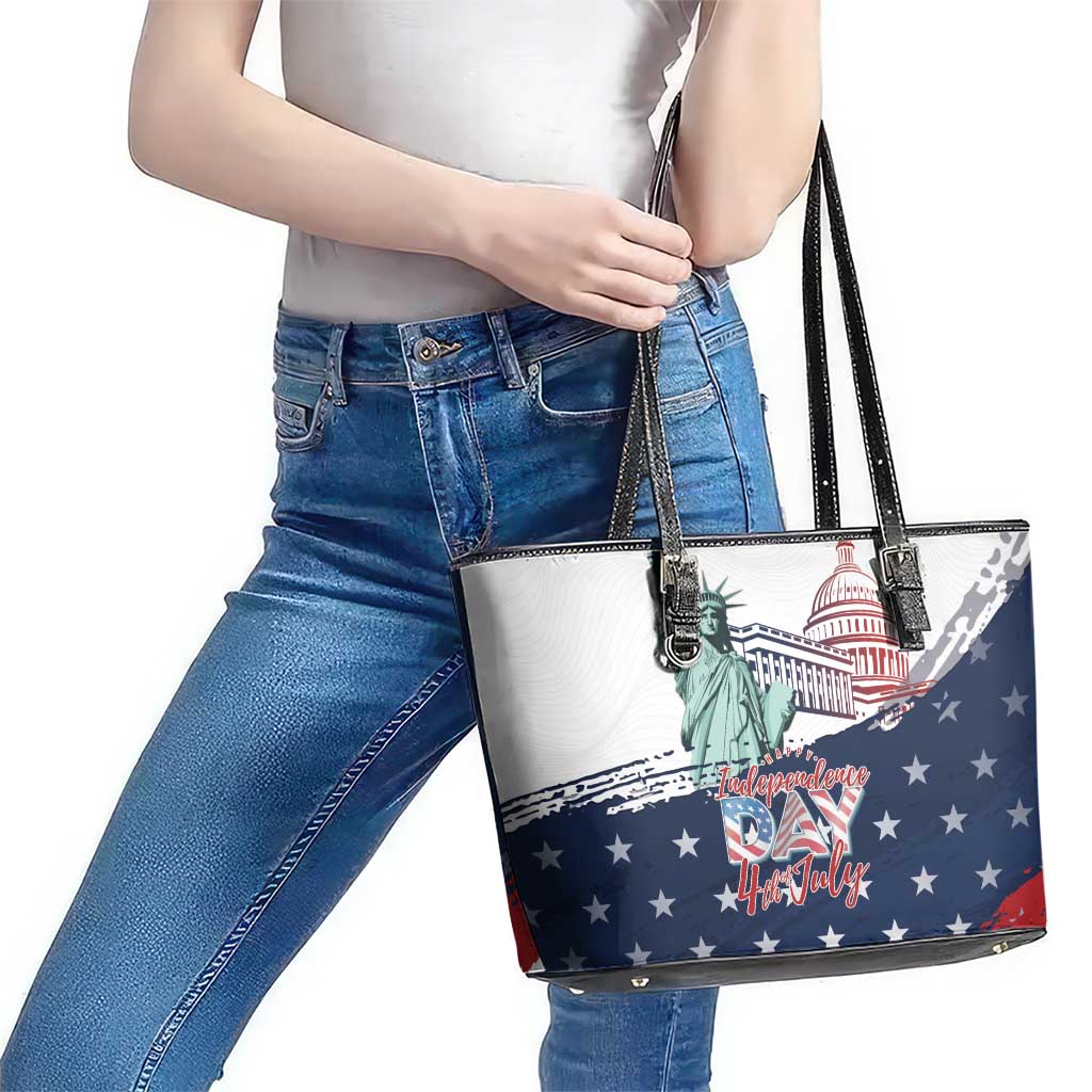 Fourth Of July Leather Tote Bag Happy USA Independence Day