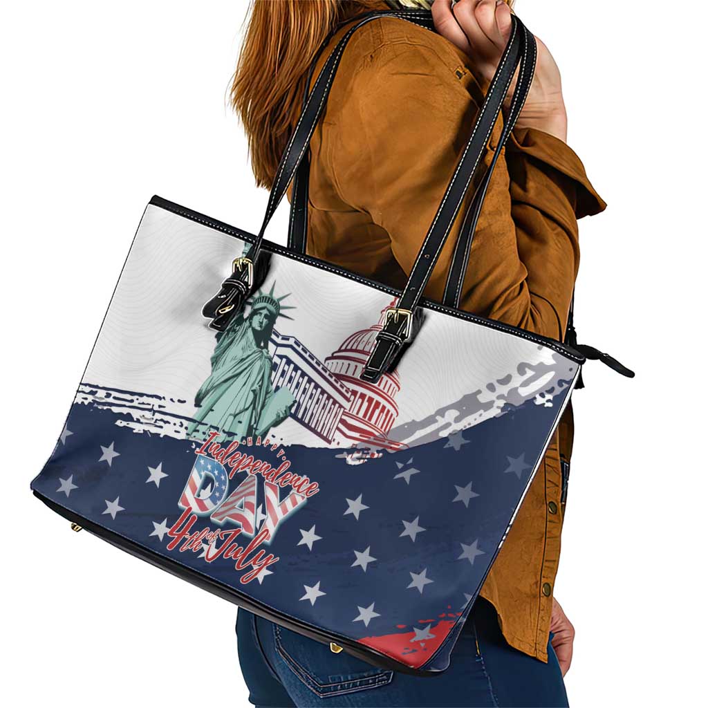 Fourth Of July Leather Tote Bag Happy USA Independence Day