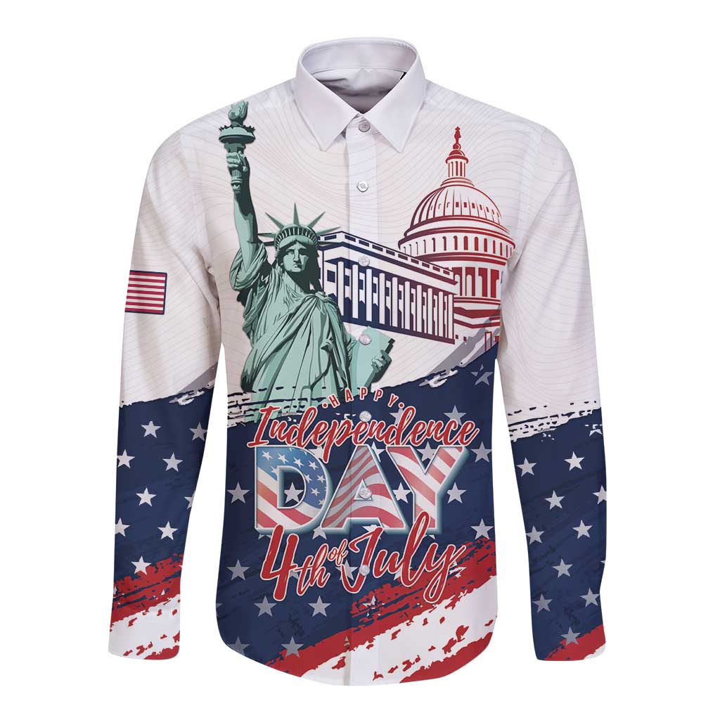 Personalized Fourth Of July Long Sleeve Button Shirt Happy USA Independence Day