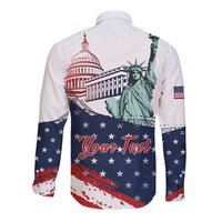 Personalized Fourth Of July Long Sleeve Button Shirt Happy USA Independence Day