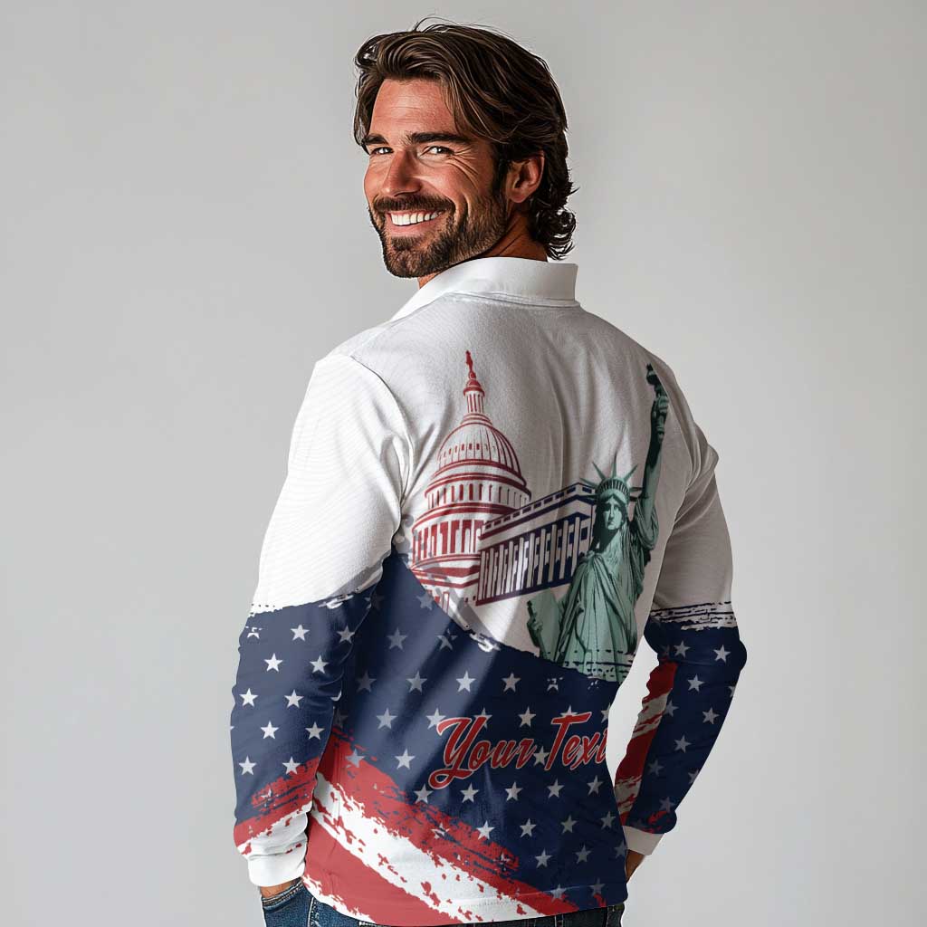 Personalized Fourth Of July Long Sleeve Polo Shirt Happy USA Independence Day