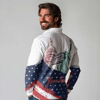 Personalized Fourth Of July Long Sleeve Polo Shirt Happy USA Independence Day