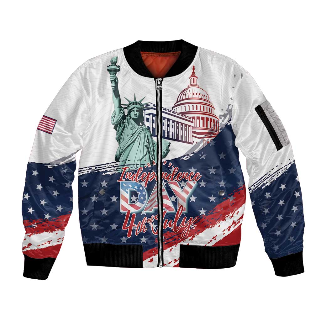 Personalized Fourth Of July Sleeve Zip Bomber Jacket Happy USA Independence Day