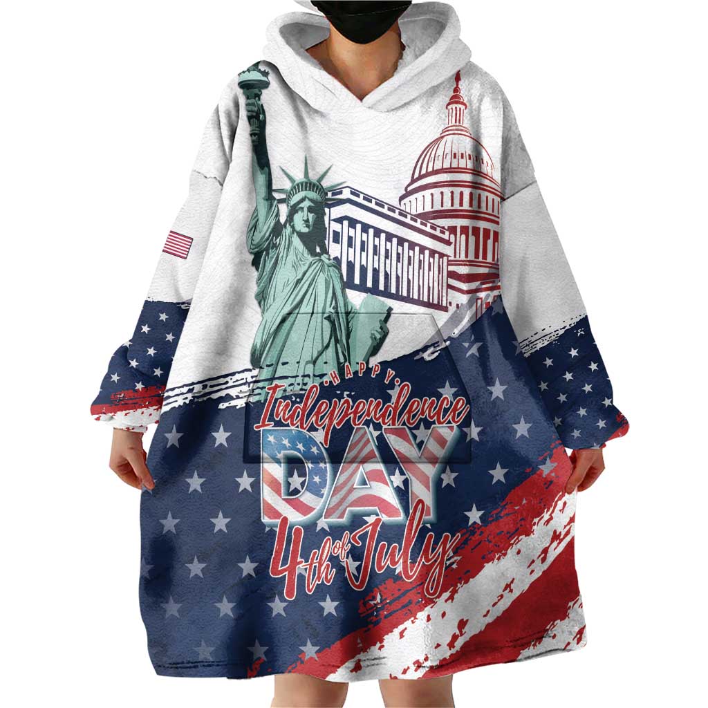 Personalized Fourth Of July Wearable Blanket Hoodie Happy USA Independence Day