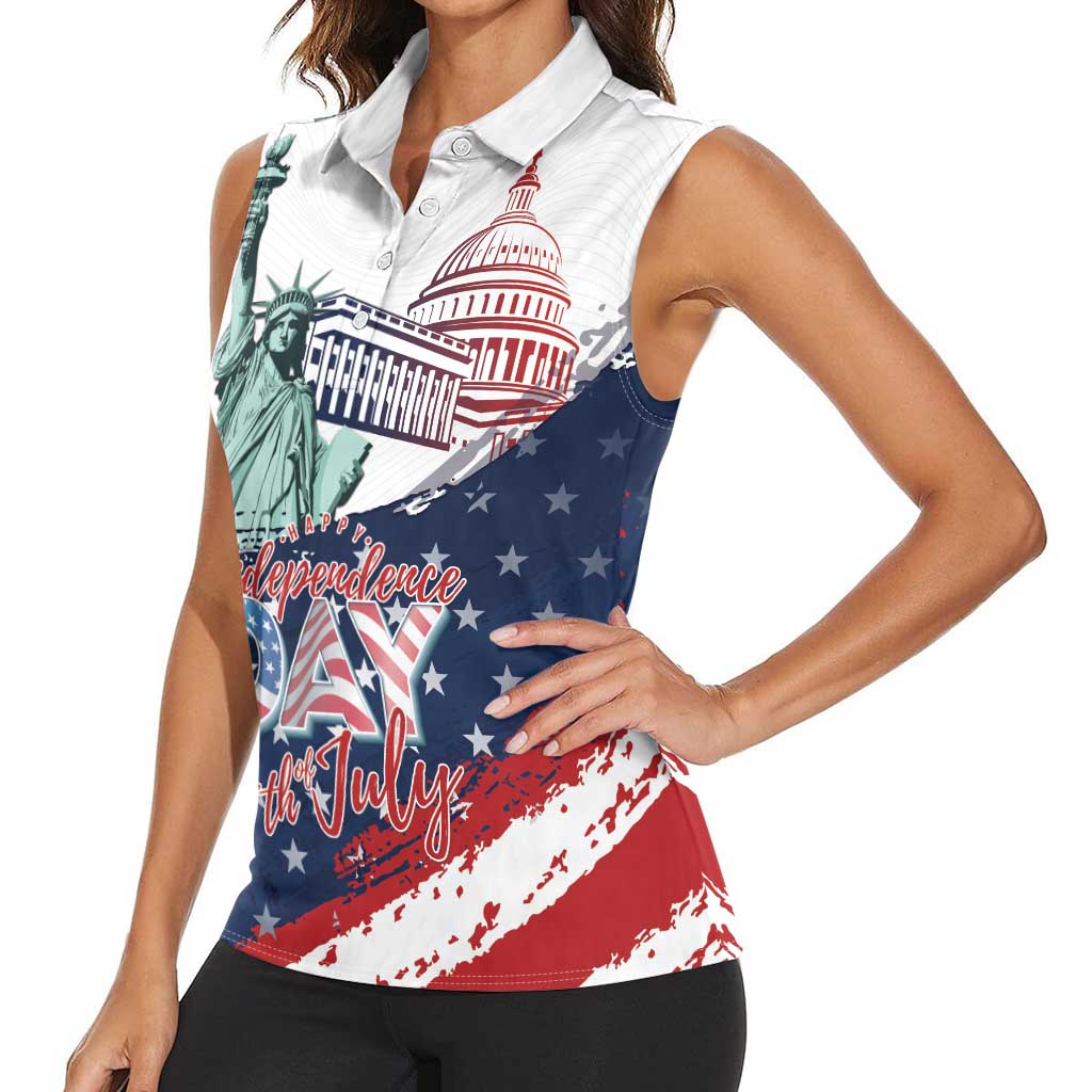 Personalized Fourth Of July Women Sleeveless Polo Shirt Happy USA Independence Day