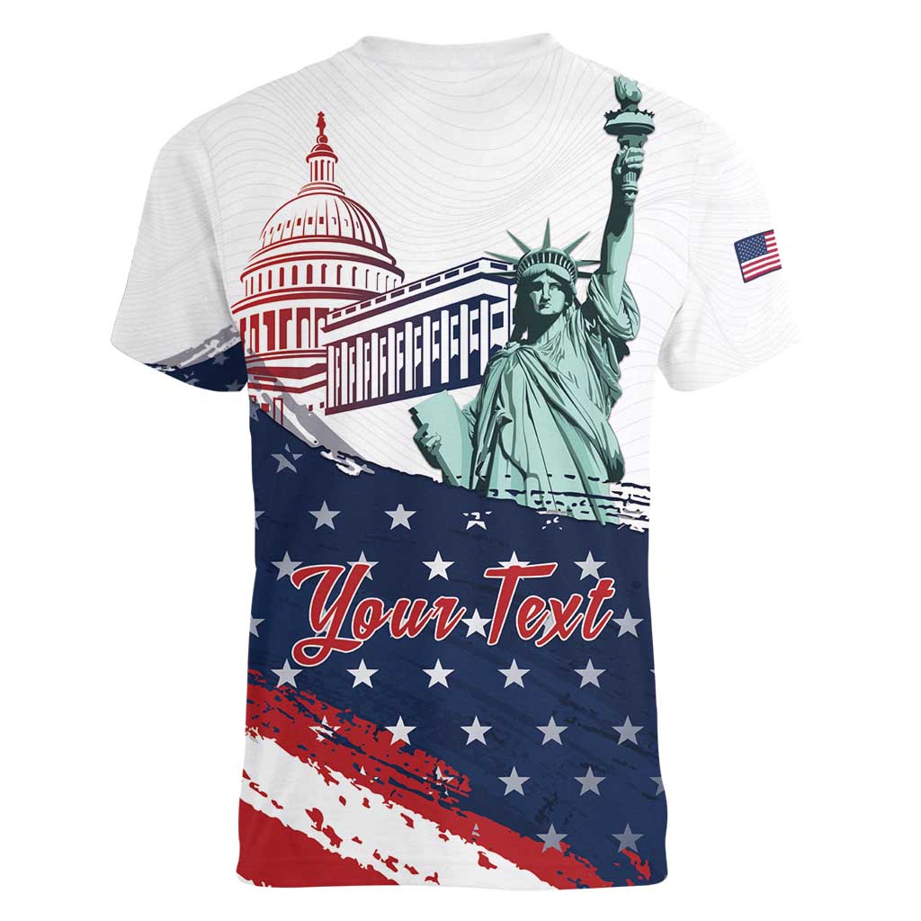 Personalized Fourth Of July Women V-Neck T-Shirt Happy USA Independence Day