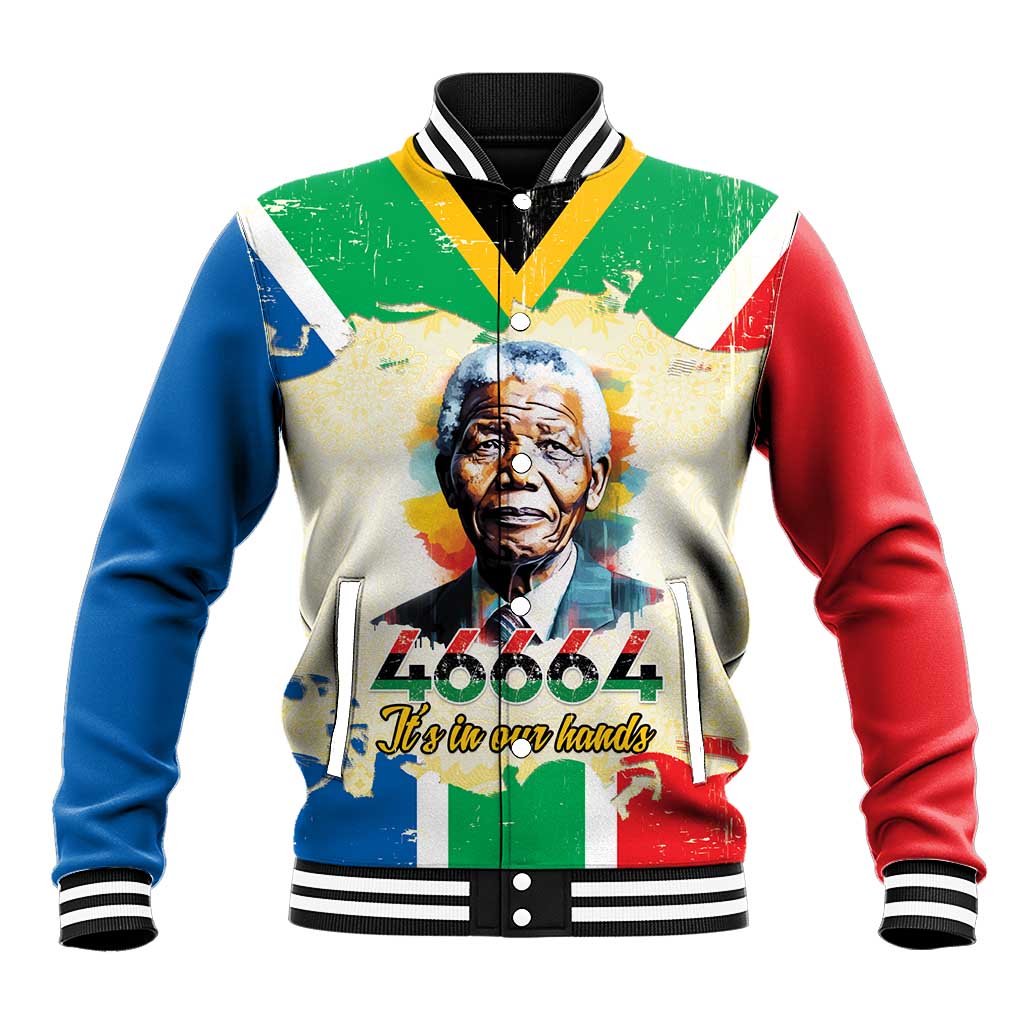 Nelson Mandela International Day 46664 Baseball Jacket Its In Our Hands - Batik Pattern