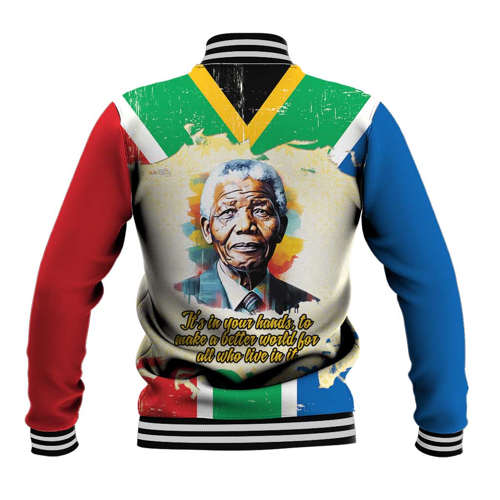 Nelson Mandela International Day 46664 Baseball Jacket Its In Our Hands - Batik Pattern